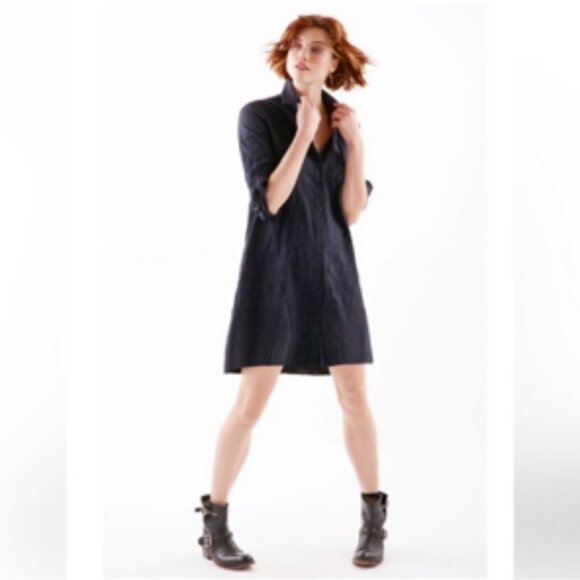 Finley Textured Striped Shirt Dress Long Sleeve Midi Classic Day Dress Medium - Picture 11 of 11